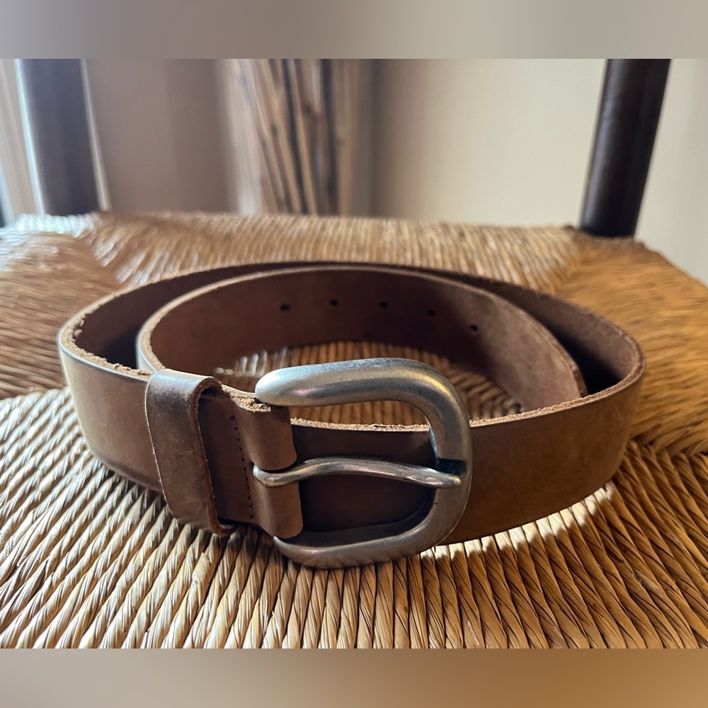 Vintage Campus Crew 100% Brown Leather with heavy silver toned buckle belt